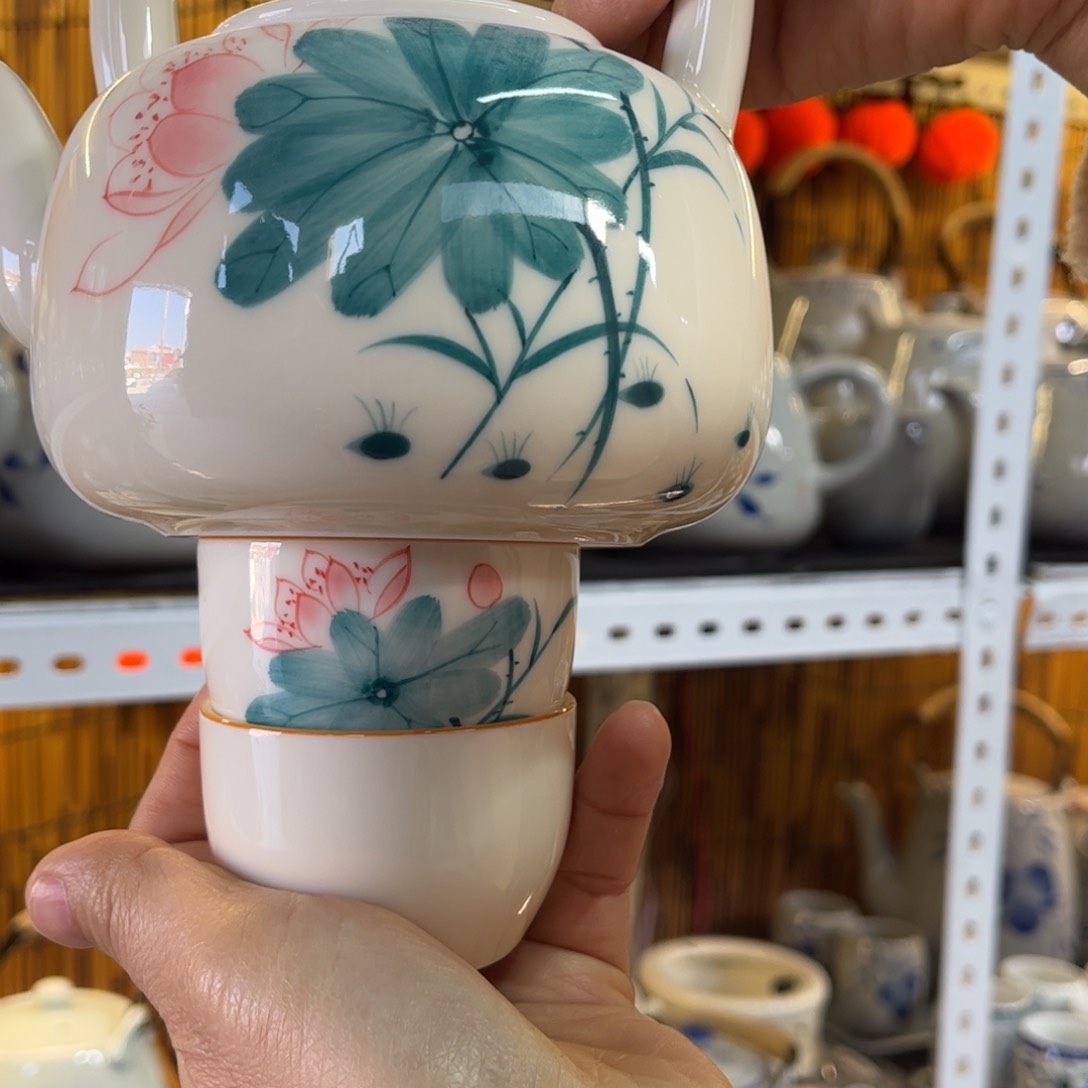 荷花一壶两杯一体提梁壶500