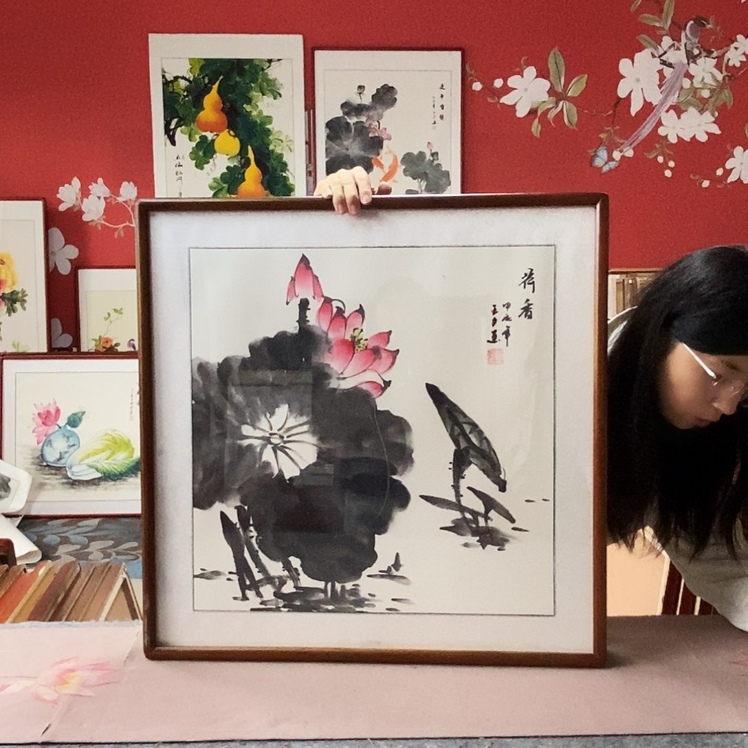 国画手写手绘带框包邮国画作品62✖️62