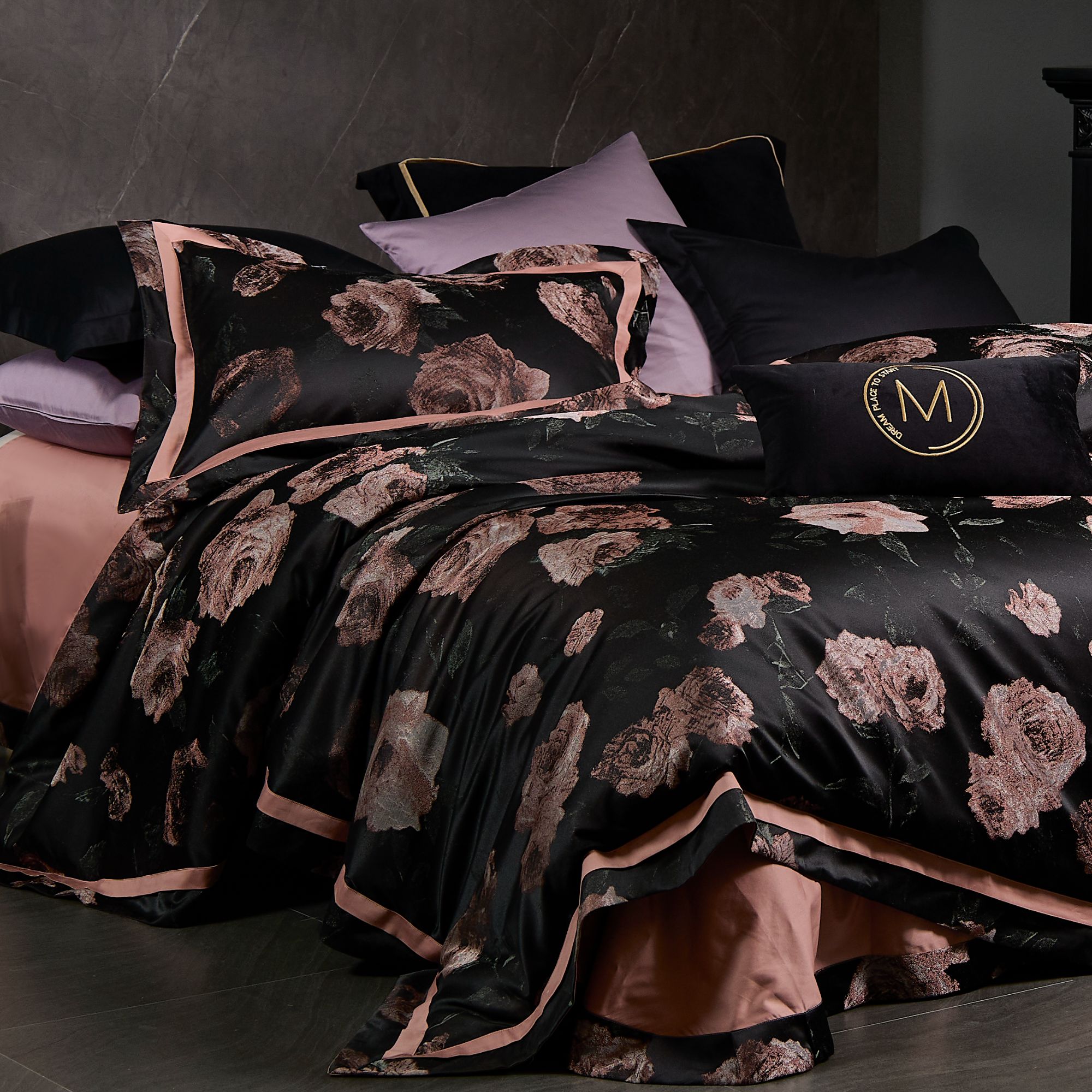 『暗夜玫瑰』意式高阶款匹马棉色织提花四件套奢华别墅超柔床上用品