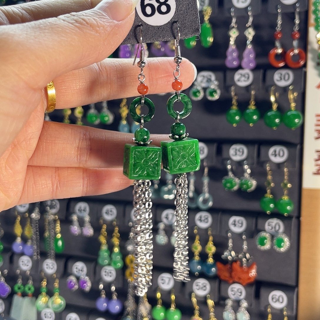 翡翠银S925镶嵌耳饰68