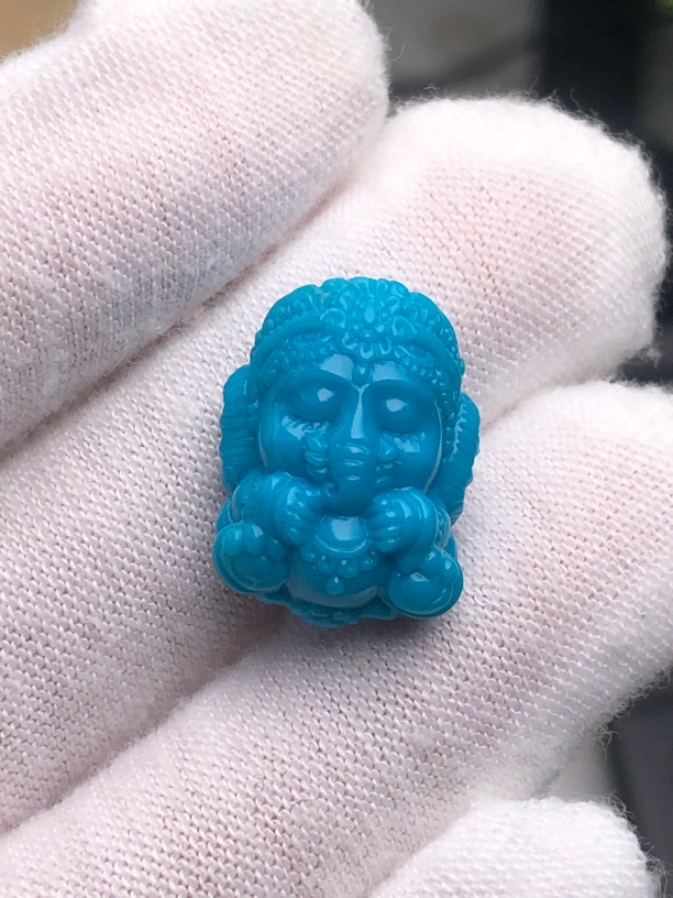 原矿绿松石纯手工精工雕刻件象神