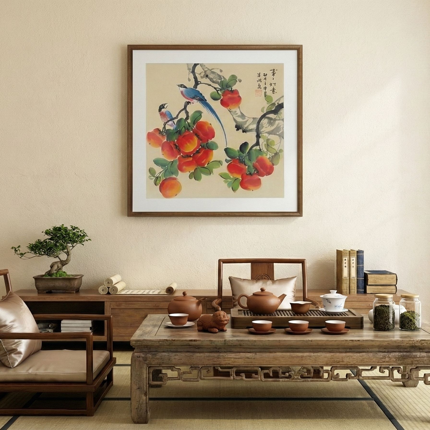 唐专波15-柿柿如意-53cm*53cm尺寸手绘国画作品-手绘同款
