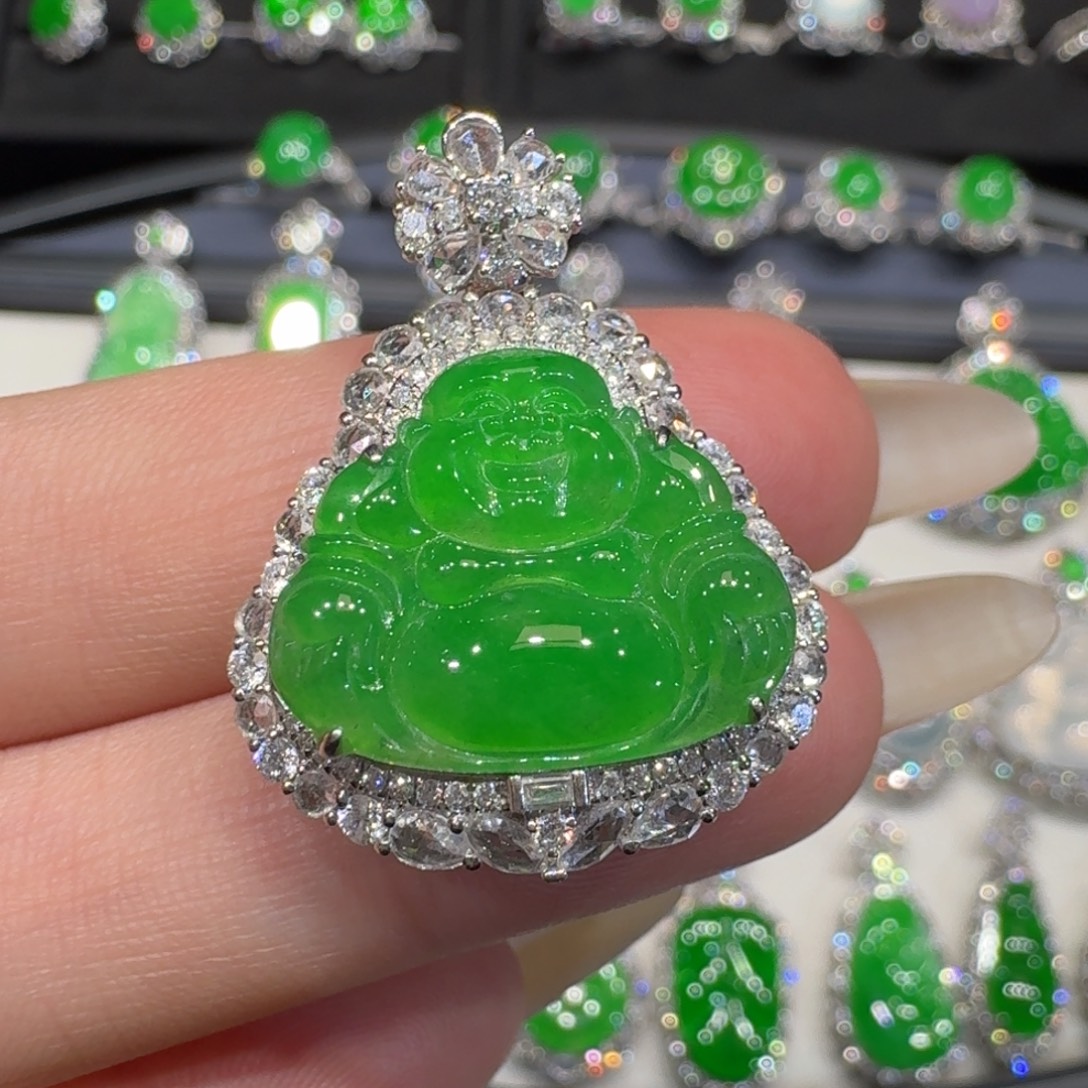 翡翠18K金镶嵌吊坠(不含链)