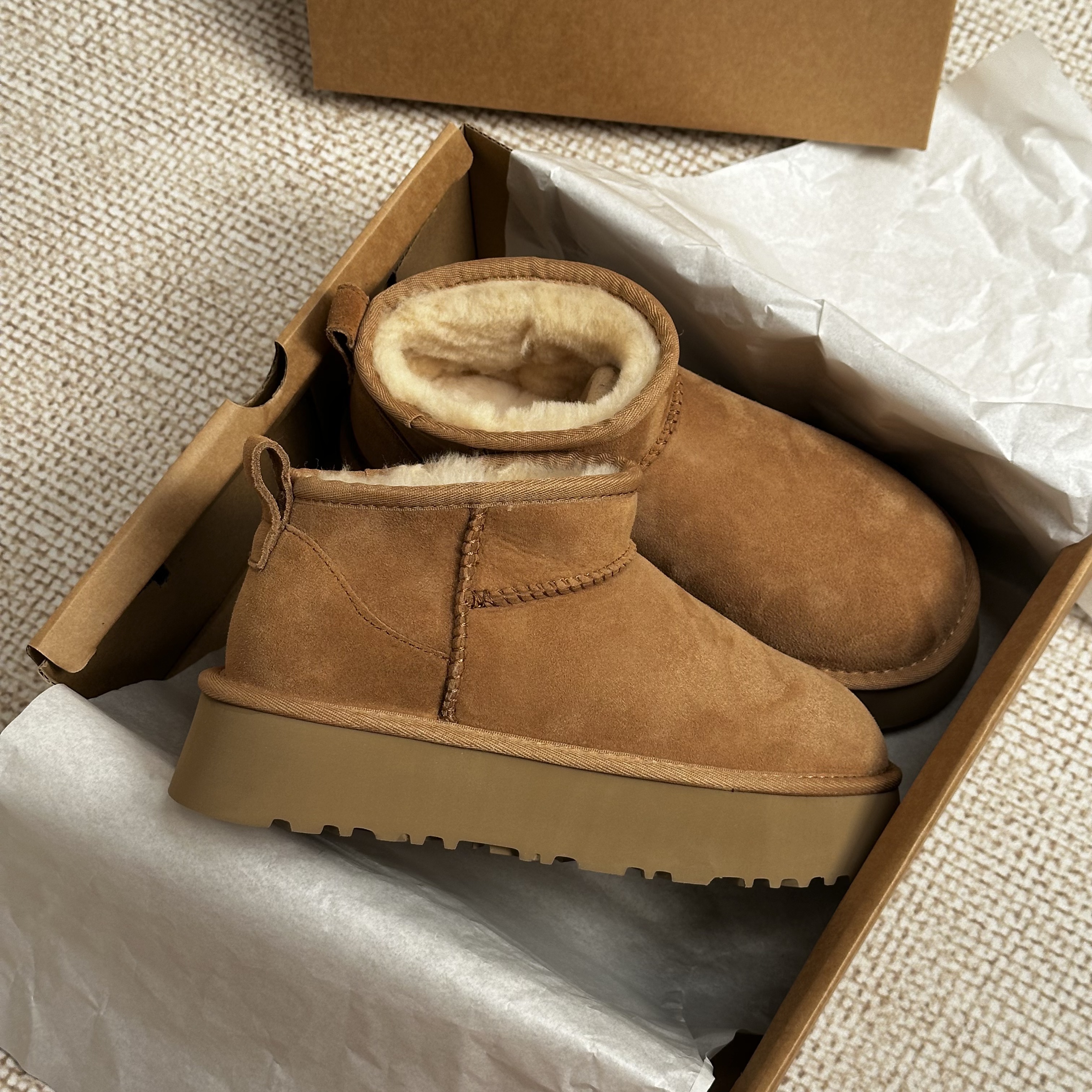 【3cm厚底mini雪地靴】秋冬桑坡纯羊毛皮毛一体周冬雨同款厚底百搭