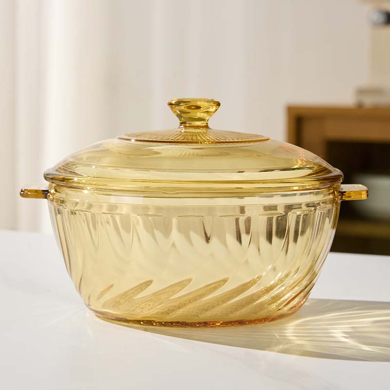 旋纹双耳玻璃煲汤碗家用可微波炉加热玻璃碗带盖大号耐高温