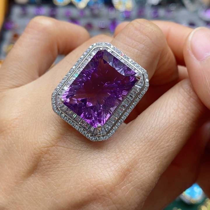 水晶戒指银S925镶嵌天然水晶戒指