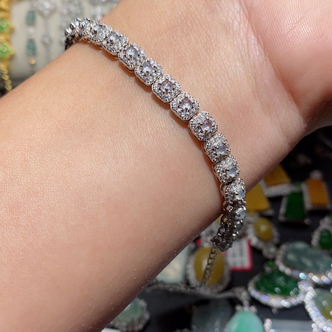 翡翠手链银S925镶嵌b j o o