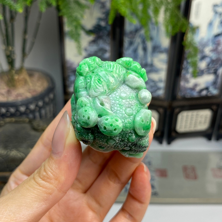毛货 飘绿立体蟾蜍金蟾摆件茶宠 天然翡翠A货