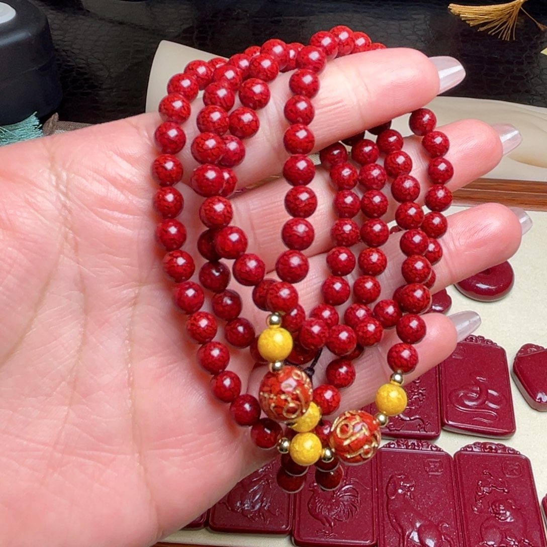 天然辰砂多圈手串
