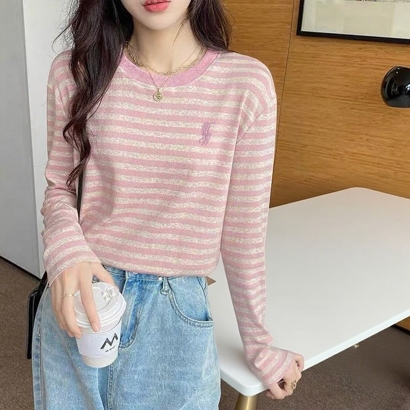 纯棉条纹韩式百搭长袖时尚宽松圆领秋季新品