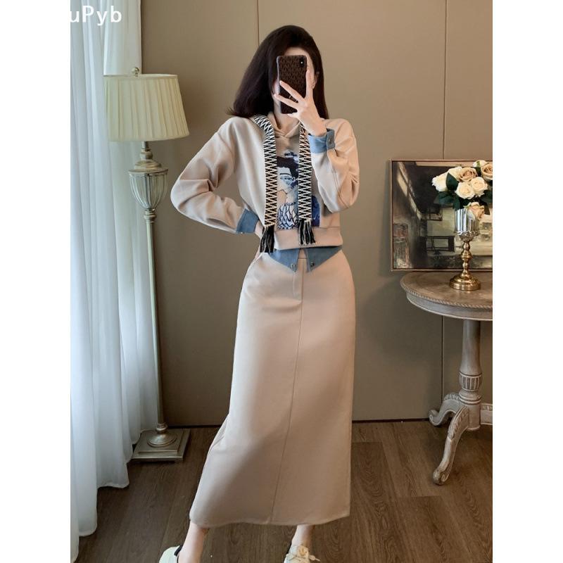 DouPyb轻奢卫衣套装感年轻气质时尚加绒休闲运动半身裙两件套潮棉