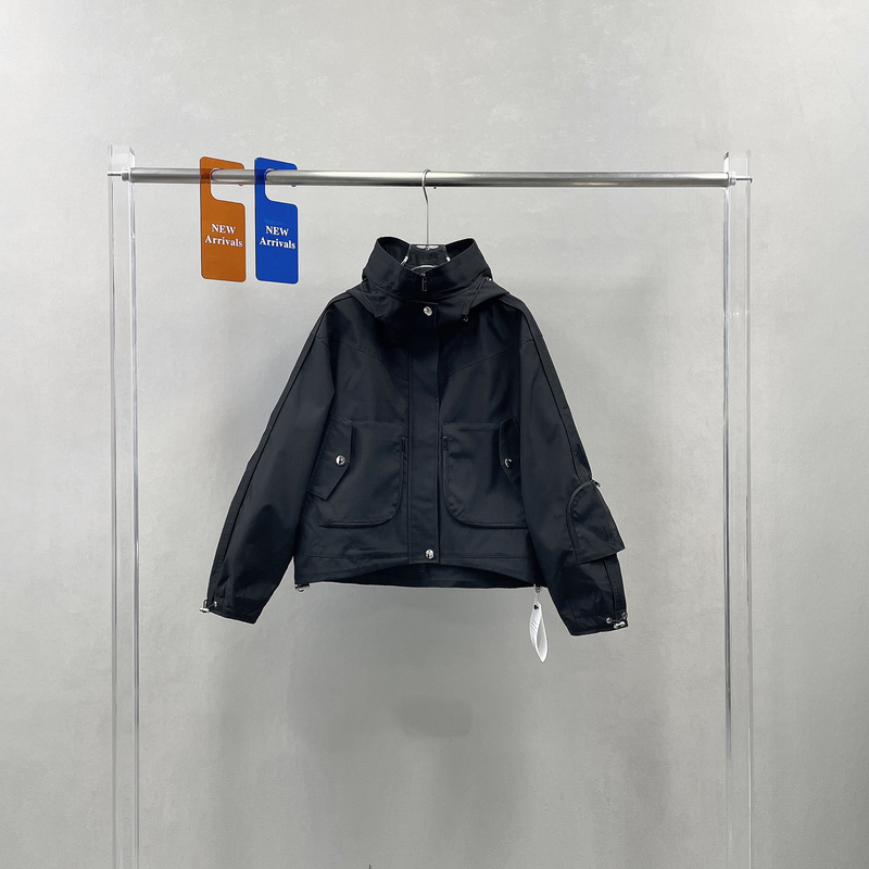 欧货春季新款重工定制袖口袋抽绳连帽冲锋衣外套女夹克上衣250003