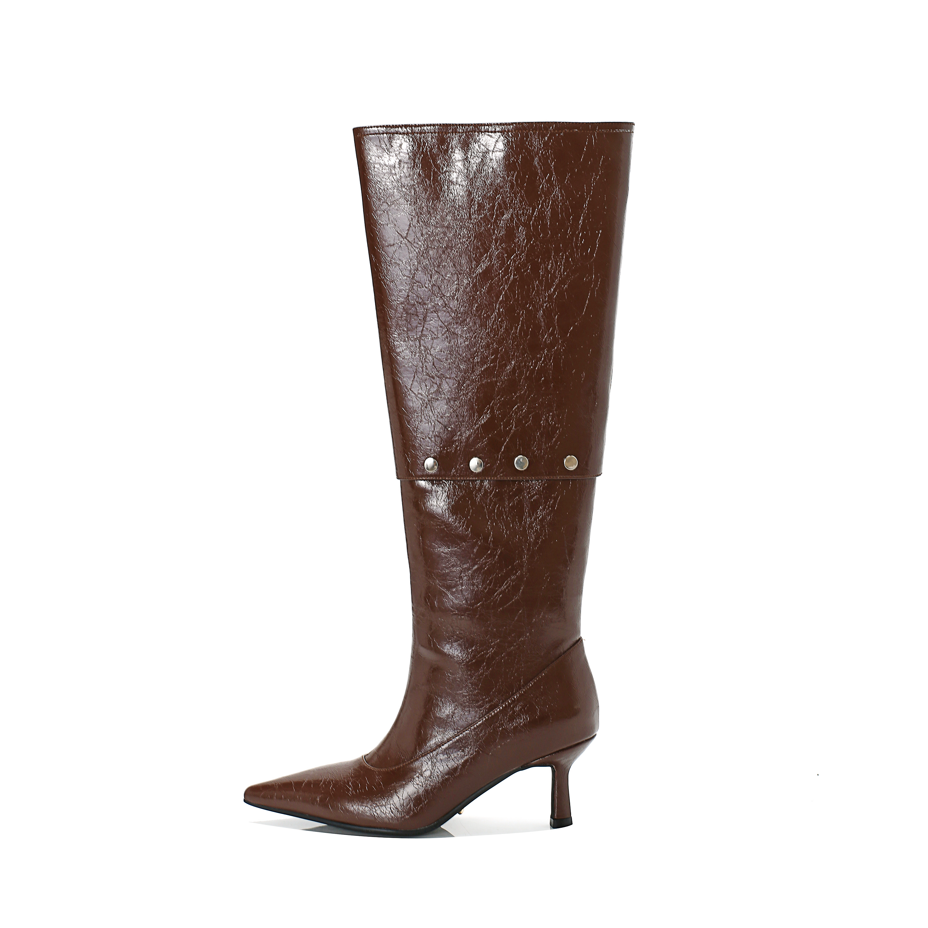 柒嘉【琥珀流光棕】真皮时装靴 尖头高跟长筒靴裤管靴高级百搭显瘦