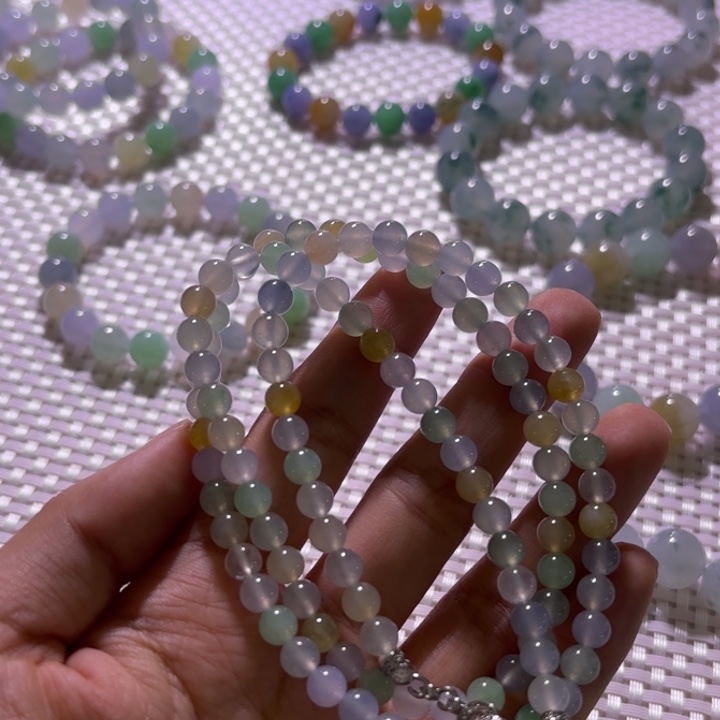 翡翠未镶嵌颈饰马卡龙珠链