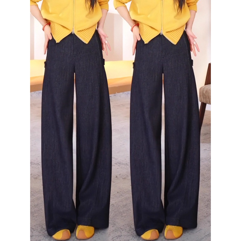 藏青色羊毛弯刀裤女2025秋冬季新款高端呢子慵懒风2025裤子网红款