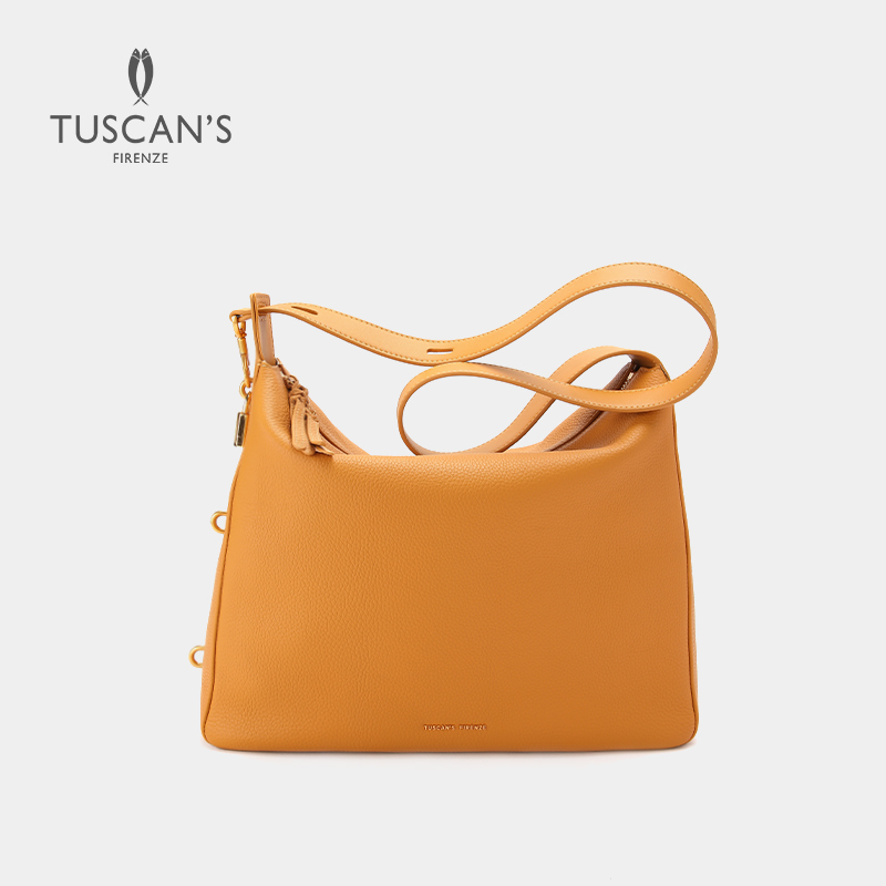 TUSCANS时代双鱼SS25荔枝纹牛皮双拉链单肩斜挎包