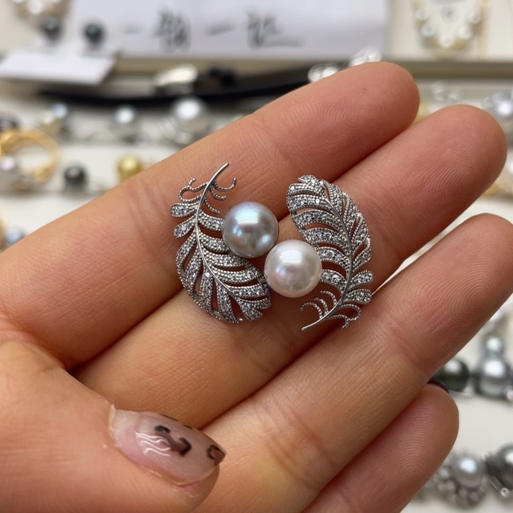 海水珍珠耳饰银S925镶嵌