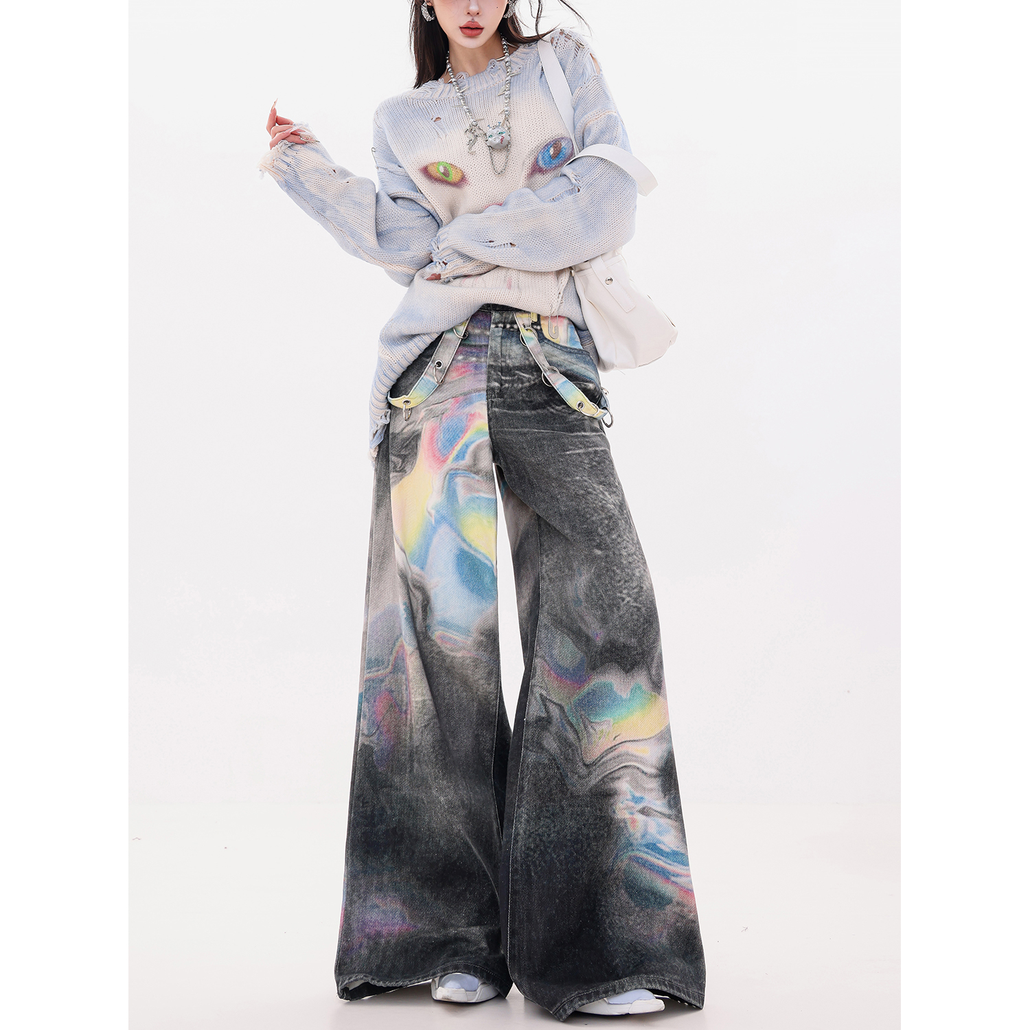 ABWLR色彩幻境-原创渐变晕染阔腿牛仔裤女秋季新款宽松直筒拖地裤