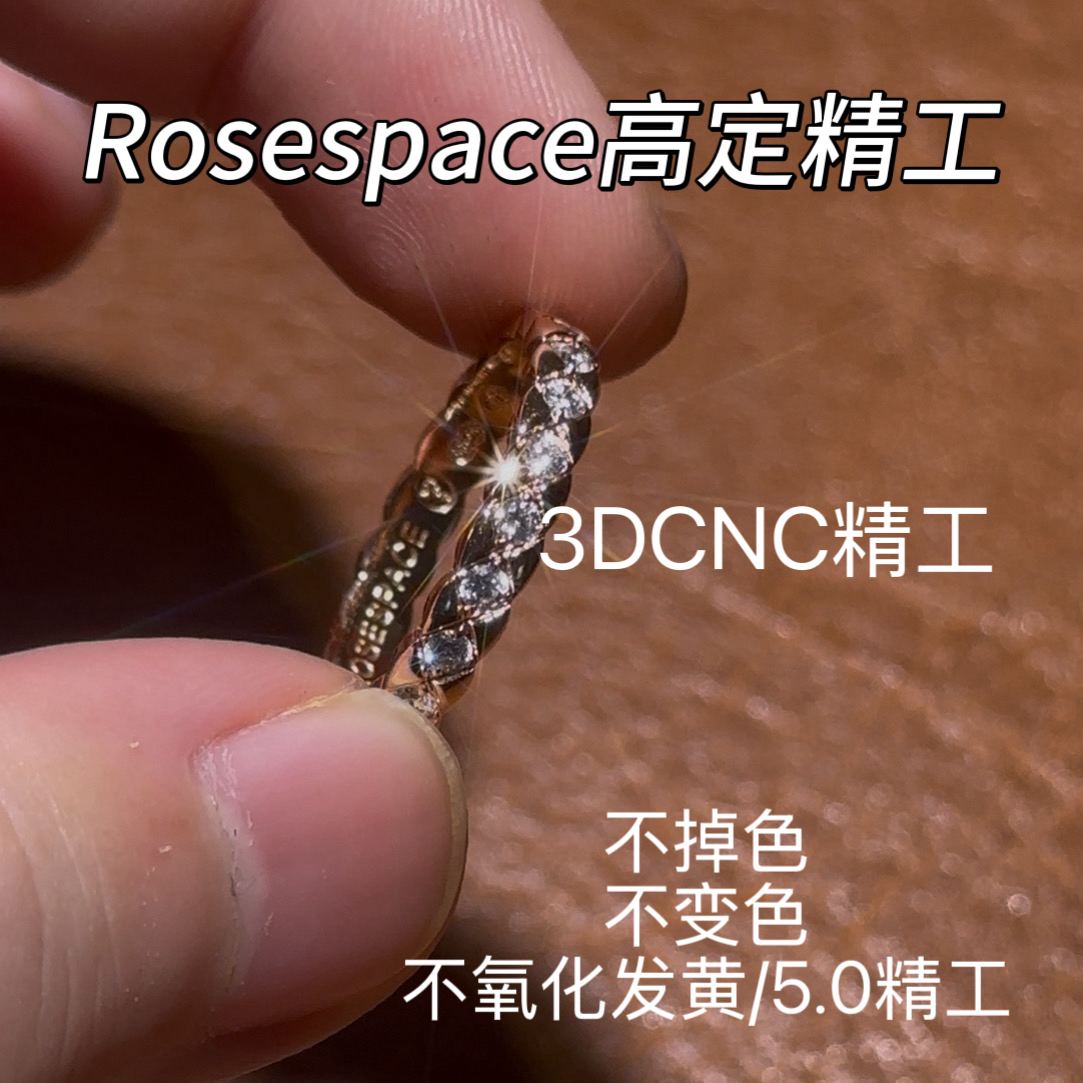 合金莫桑石戒指 rosespace窄版格纹｜镀18k手工定制精工高定细节