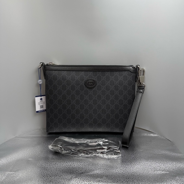 99新 GUCCI/古驰 7117/男士时尚休闲黑老花单肩包/可手拿