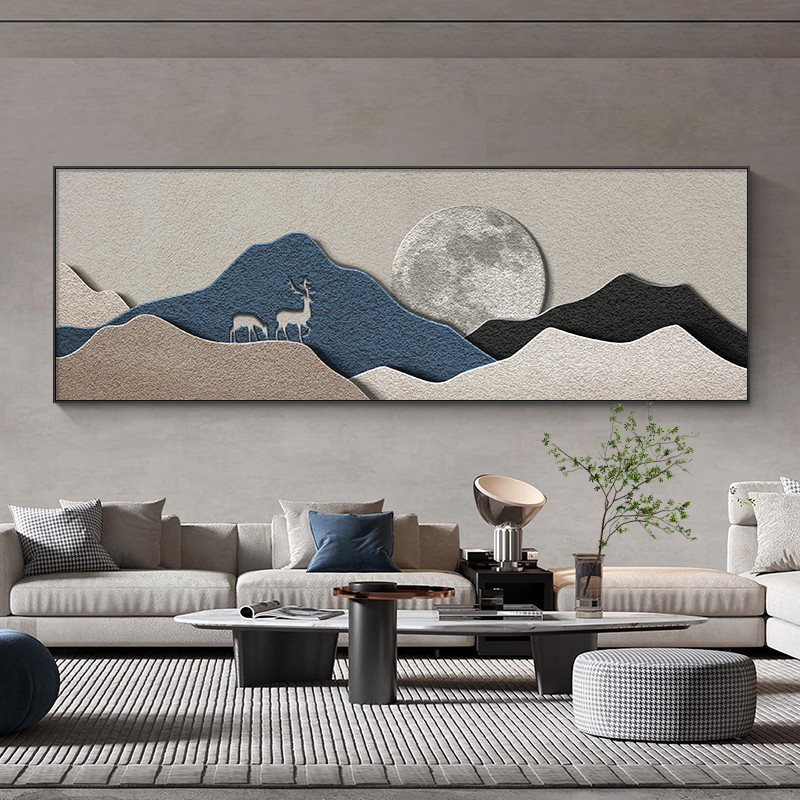 现代简约客厅装饰画抽象麋鹿沙发背景墙挂画砂岩肌理卧室床头壁画