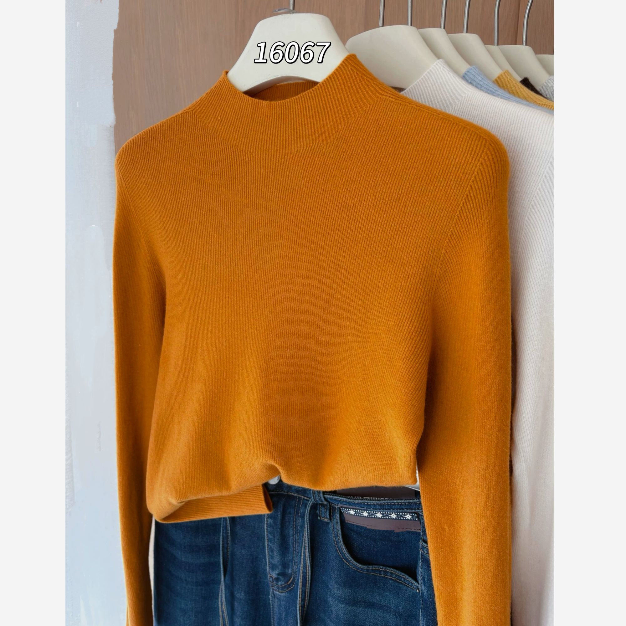 16067（部分无水洗唛，介意慎拍）WANGDAN新款净版中领针织长袖