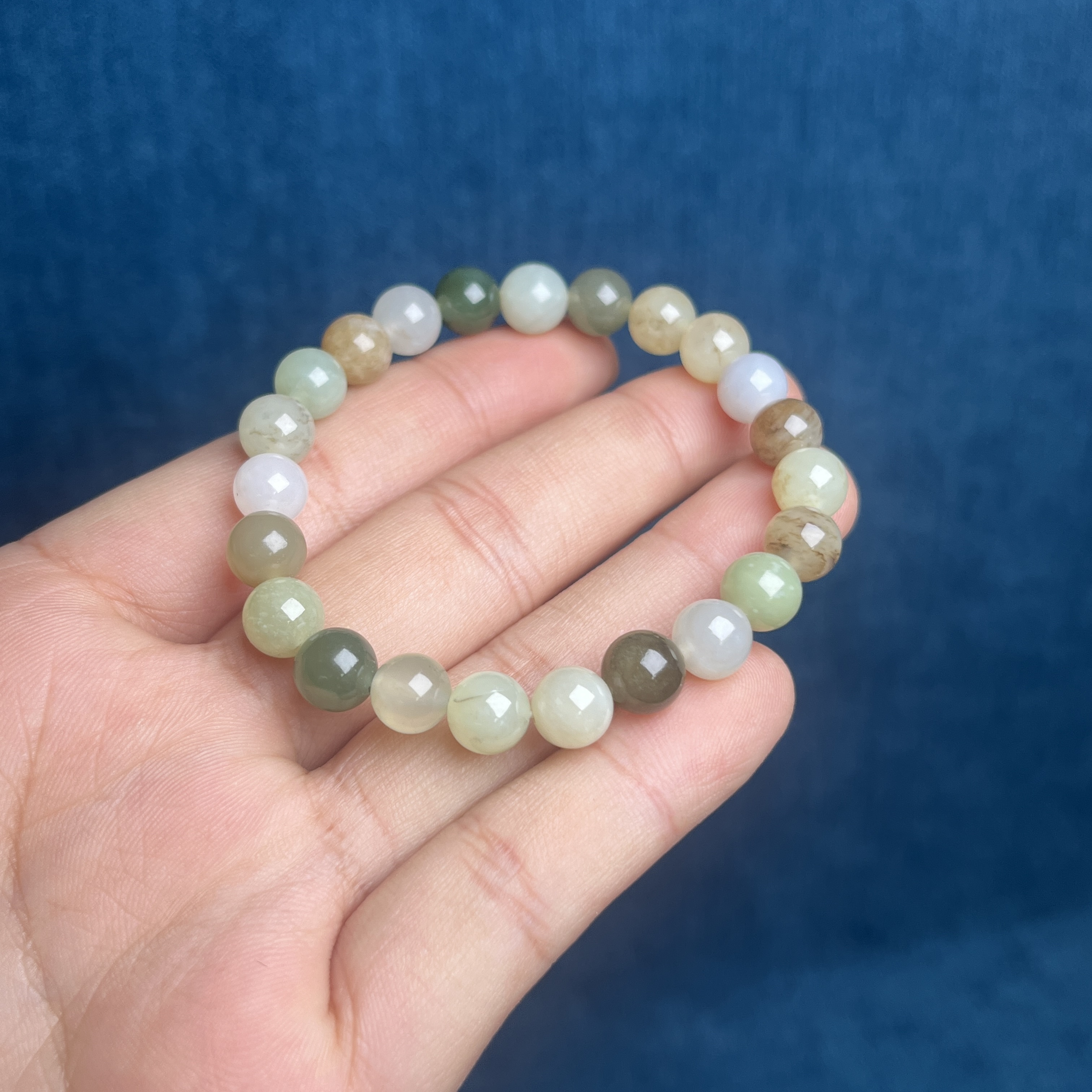 S0291和田玉青海料多宝放漏品手串8MM