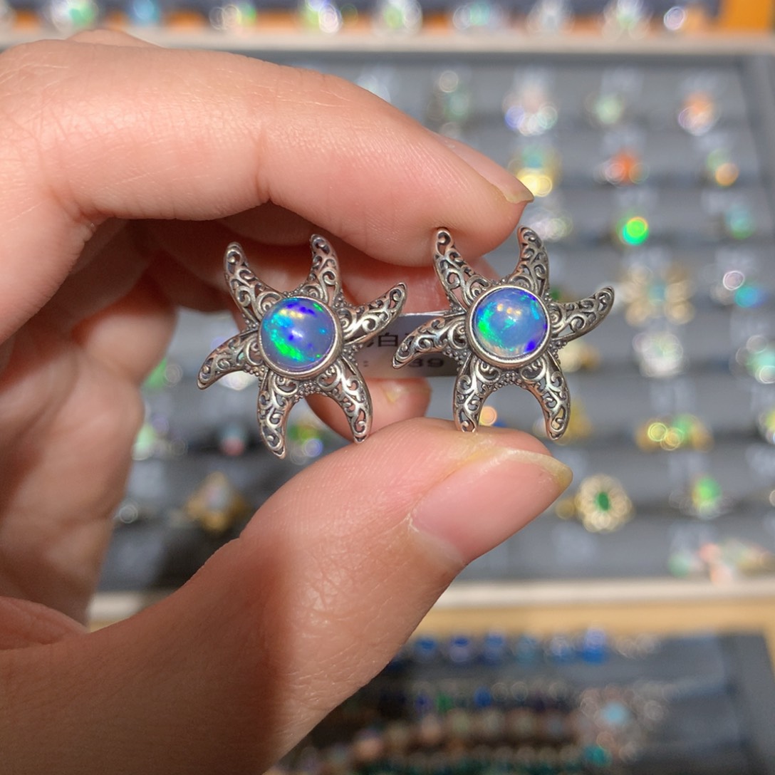 银S925镶嵌欧泊欧泊耳饰y