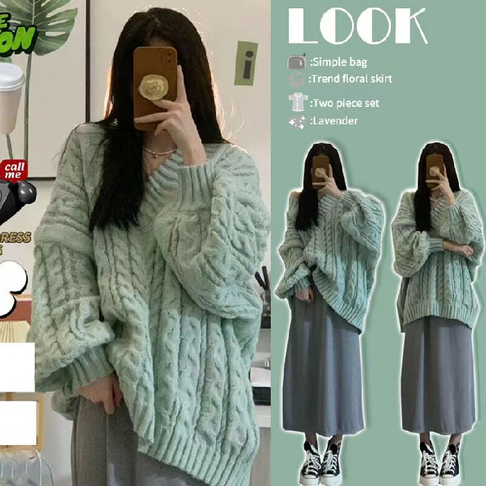 【衣长70胸围60】针织毛衣外套女慵懒风V领宽松中长款2024年潮流1