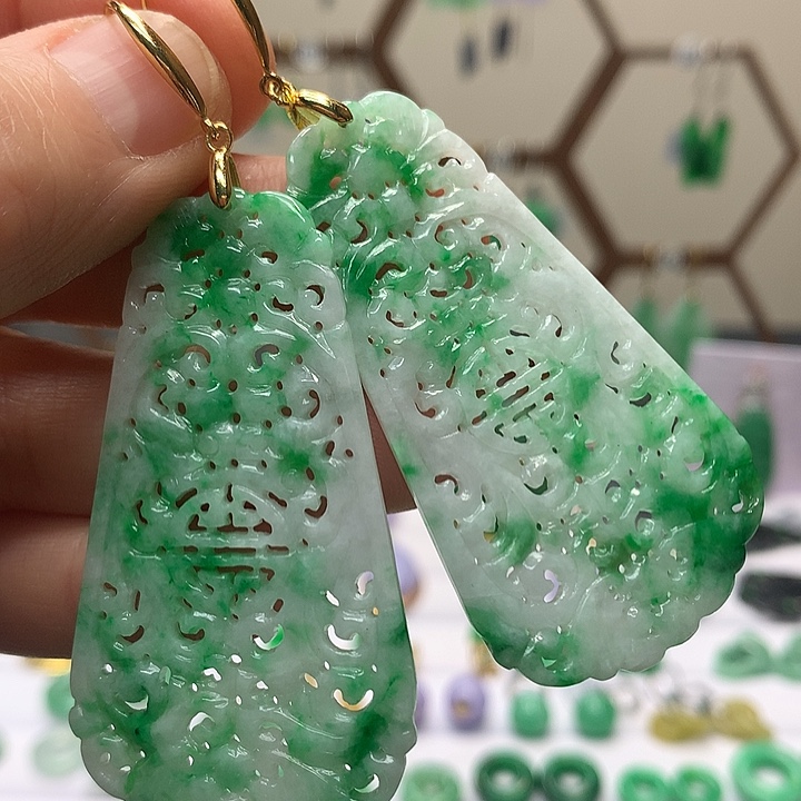 翡翠银S925镶嵌耳饰天然翡翠