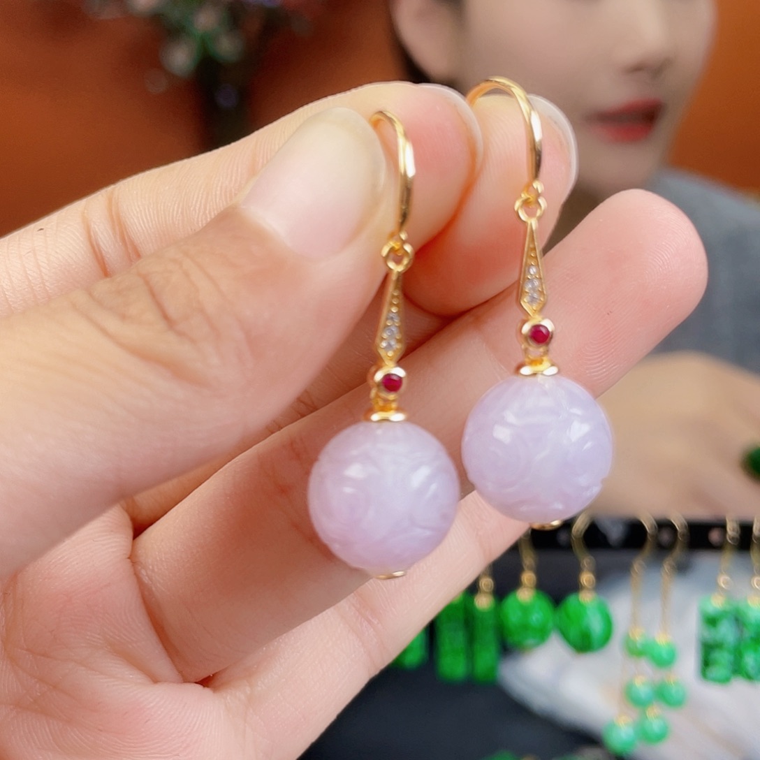 翡翠银S925镶嵌耳饰