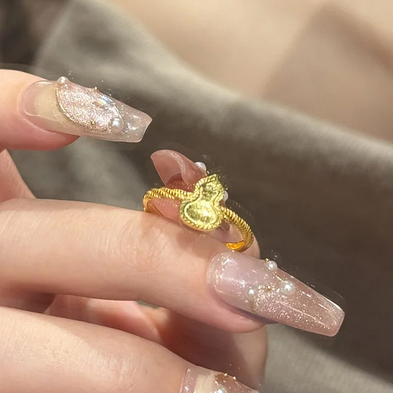 铜合金戒指 【隆金】简单大方爆闪碎冰冰葫芦戒指2024新款重工百搭