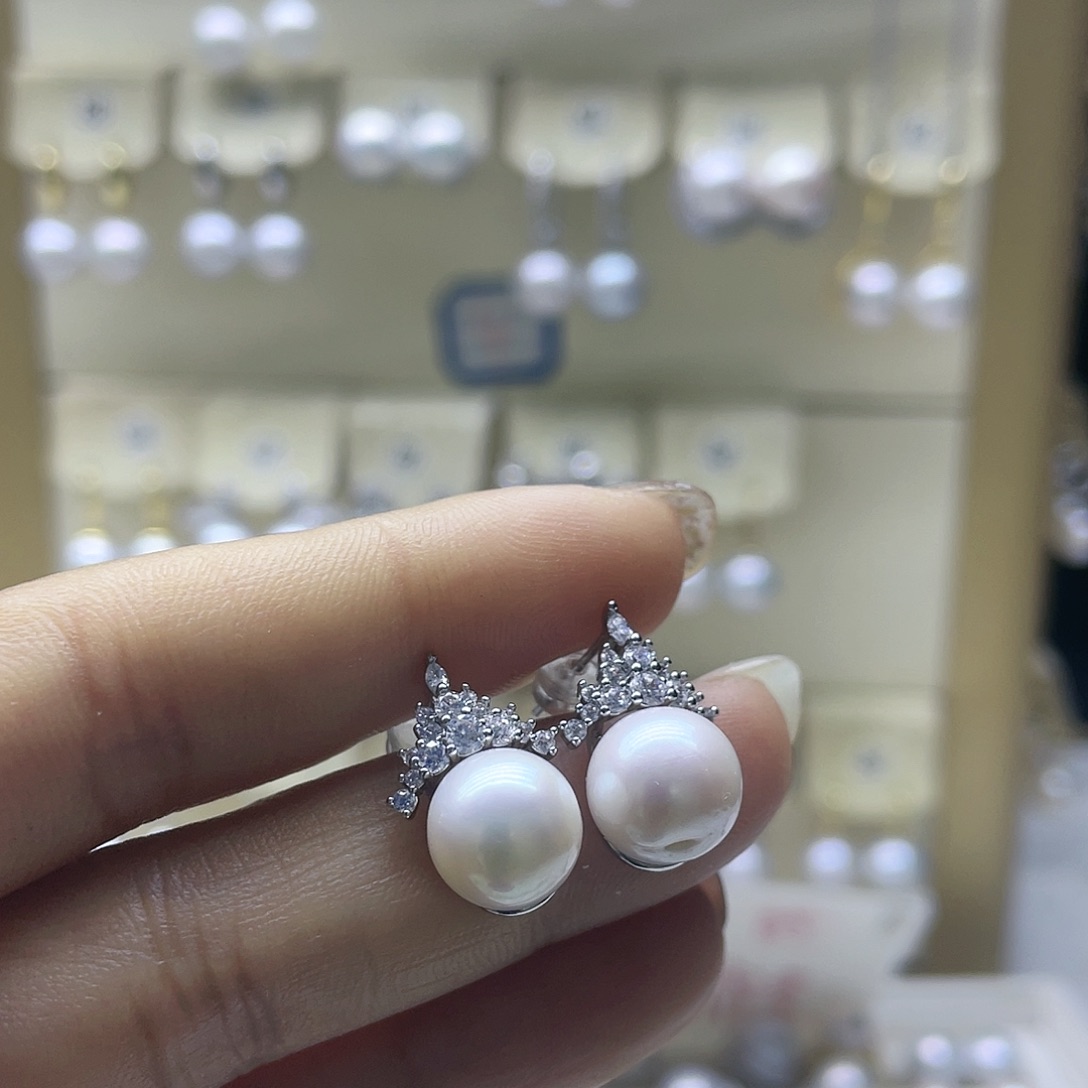 淡水珍珠耳饰银S925镶嵌