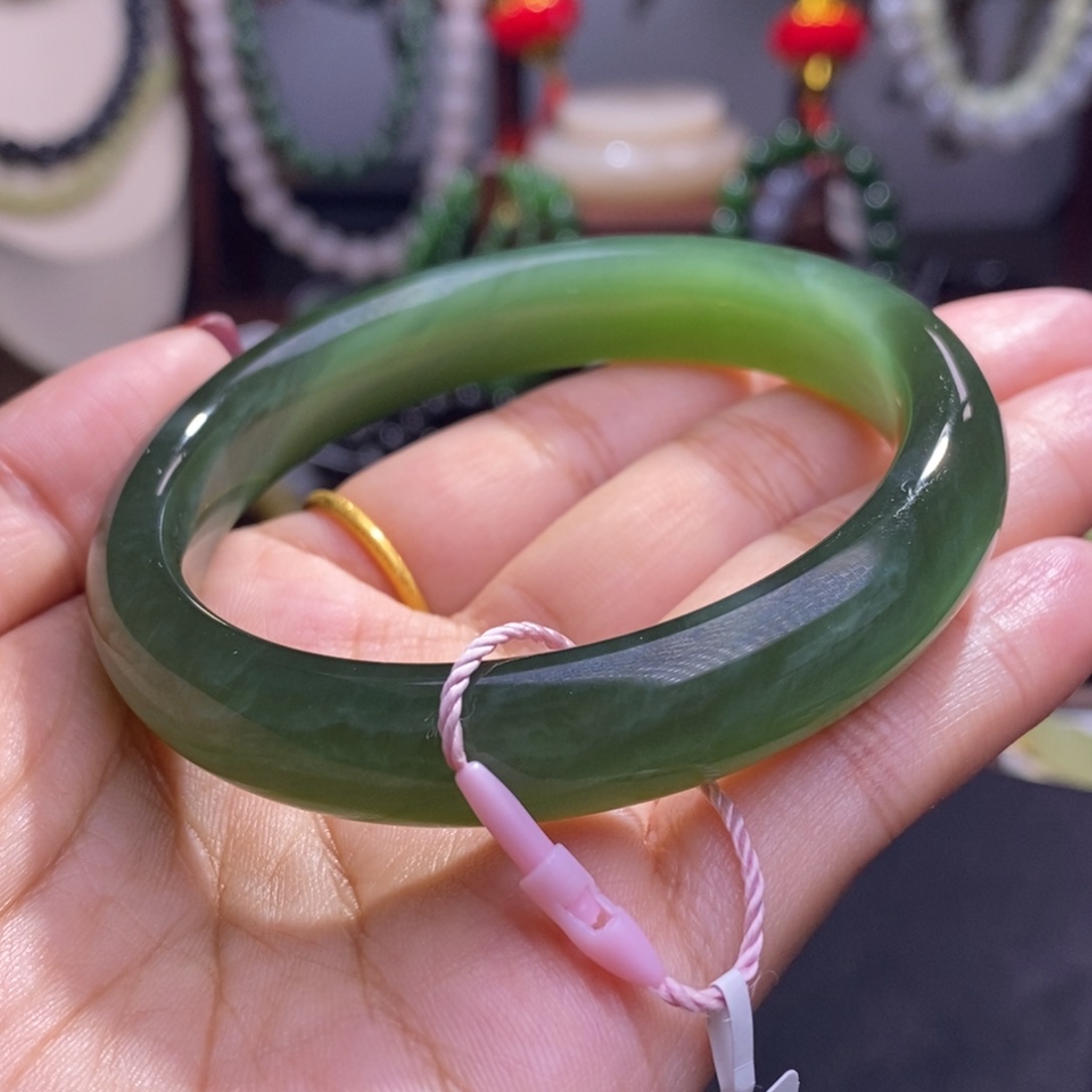和田玉毕业级老矿料碧玉猫眼手镯57未镶嵌艳**@