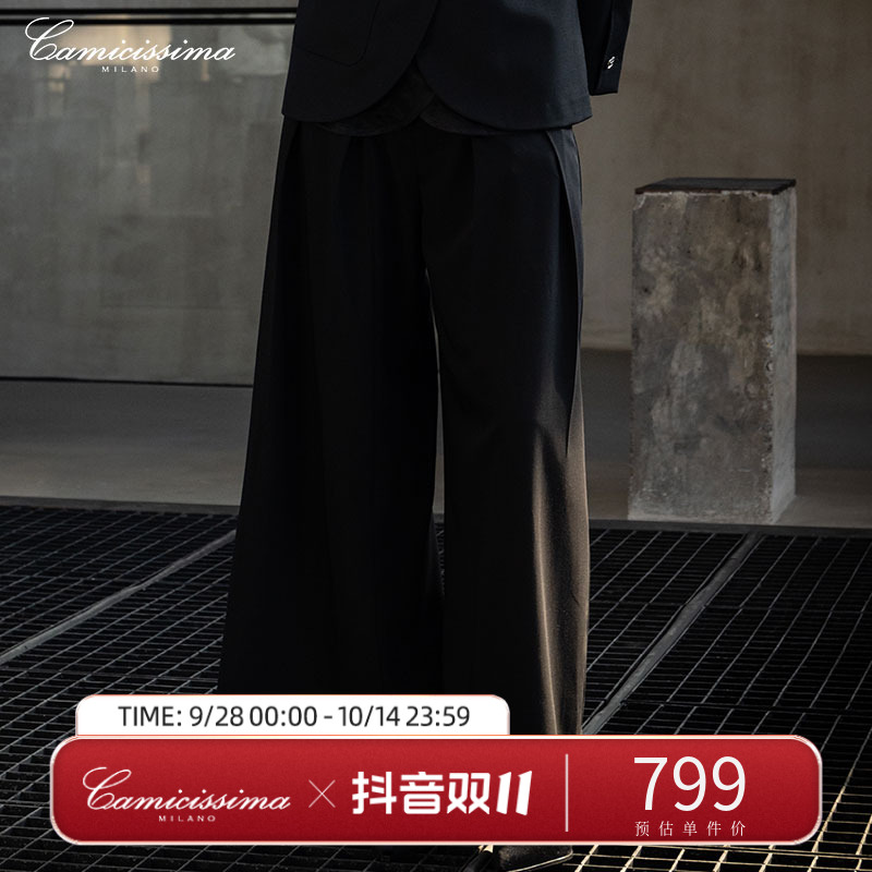 恺米切秋冬女士长裤黑色优雅气质时尚休闲裤子商务阔腿裤