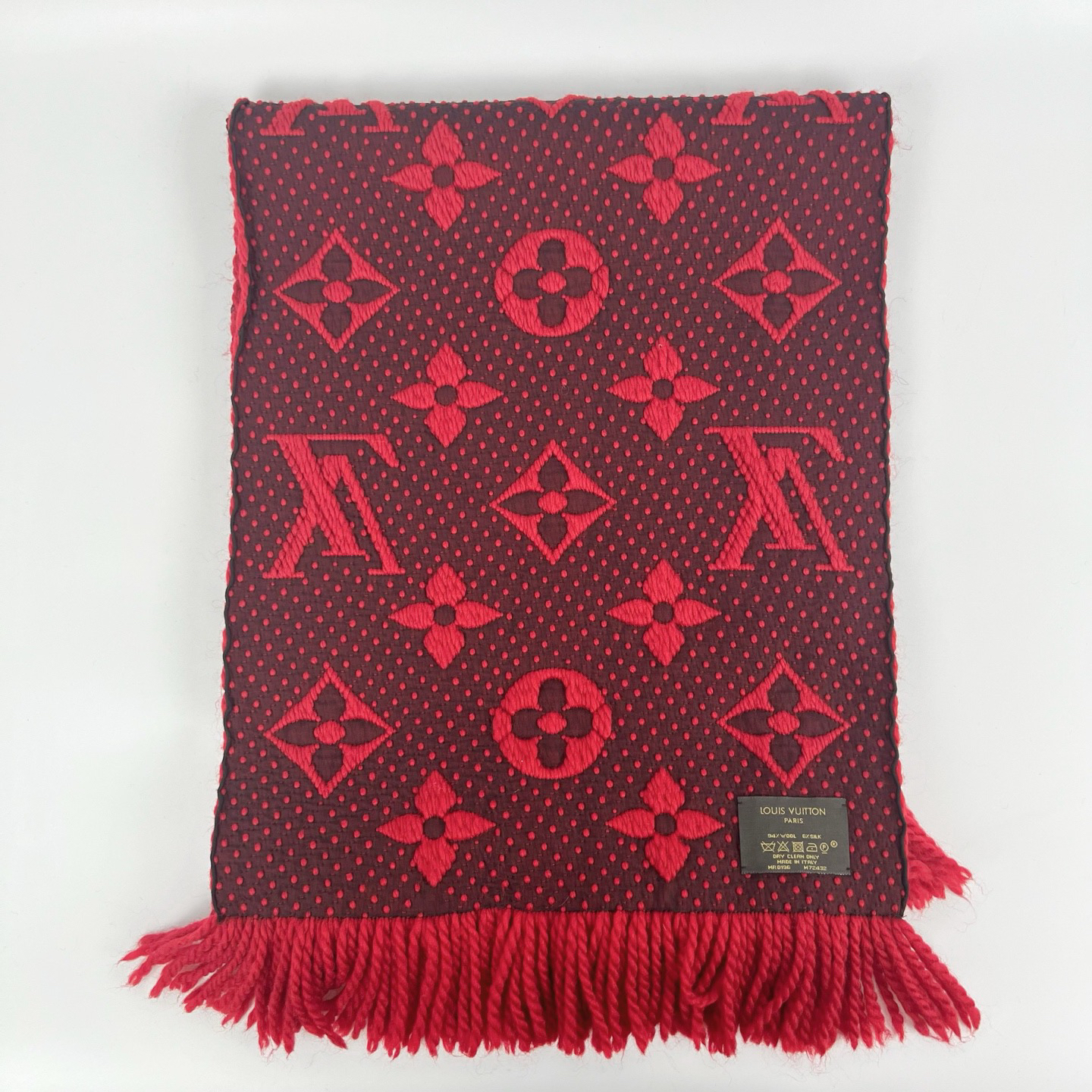 99新 LouisVuitton/路易威登 红色双面流苏羊毛围巾 99新 sz0245