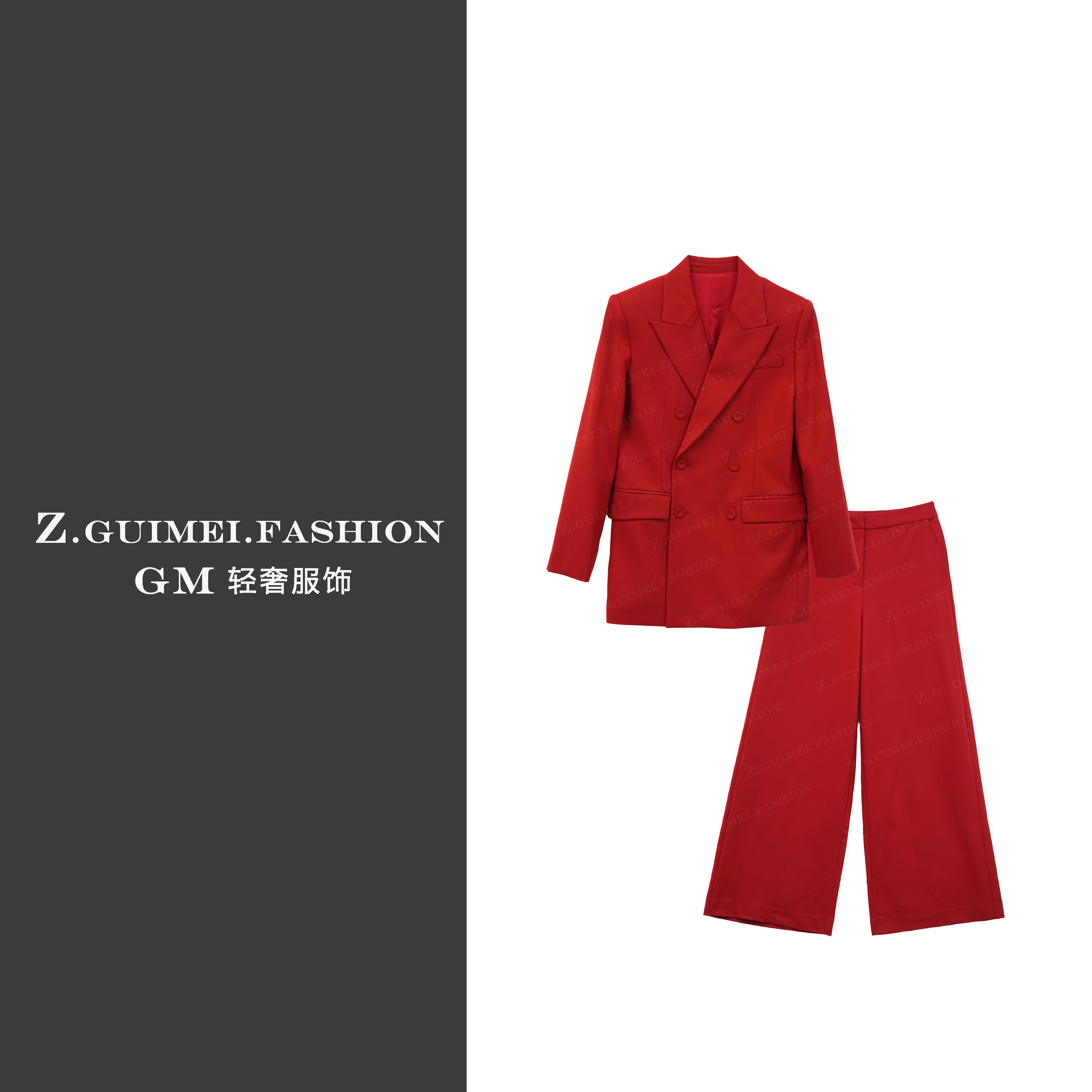 【肆姐高定】经典款枪驳领双排扣套装XY3183