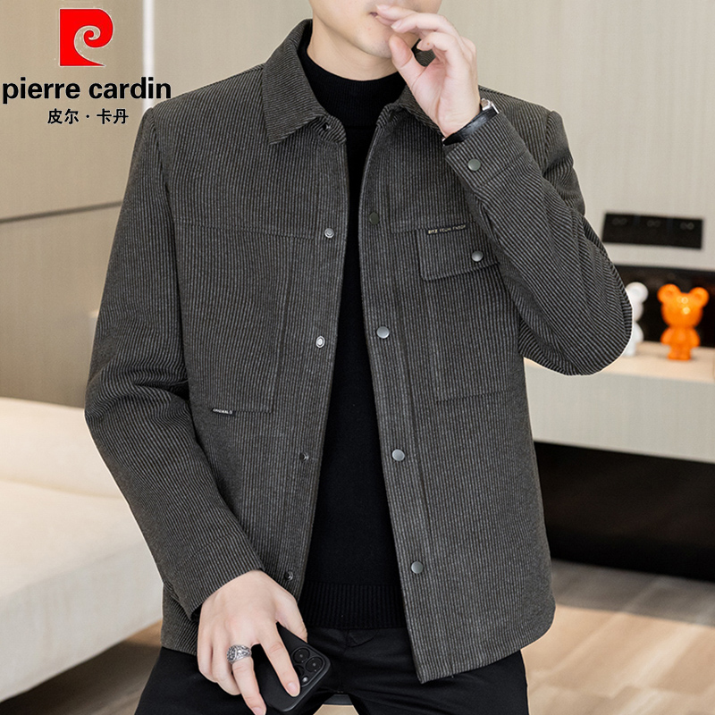 皮尔卡丹秋季显瘦男装夹克常规款翻领春季男士韩版厚款外套