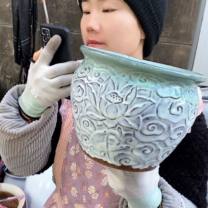 紫砂花盆瑕疵口20高16瑕疵