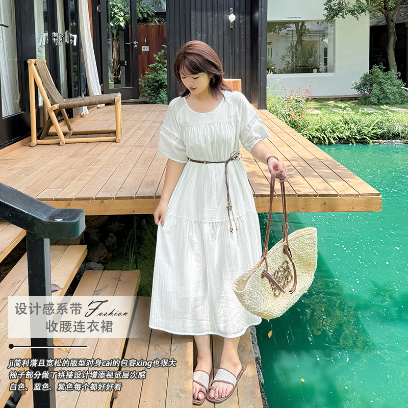 【涵胖胖】清*设计感系带收腰连衣裙-8986