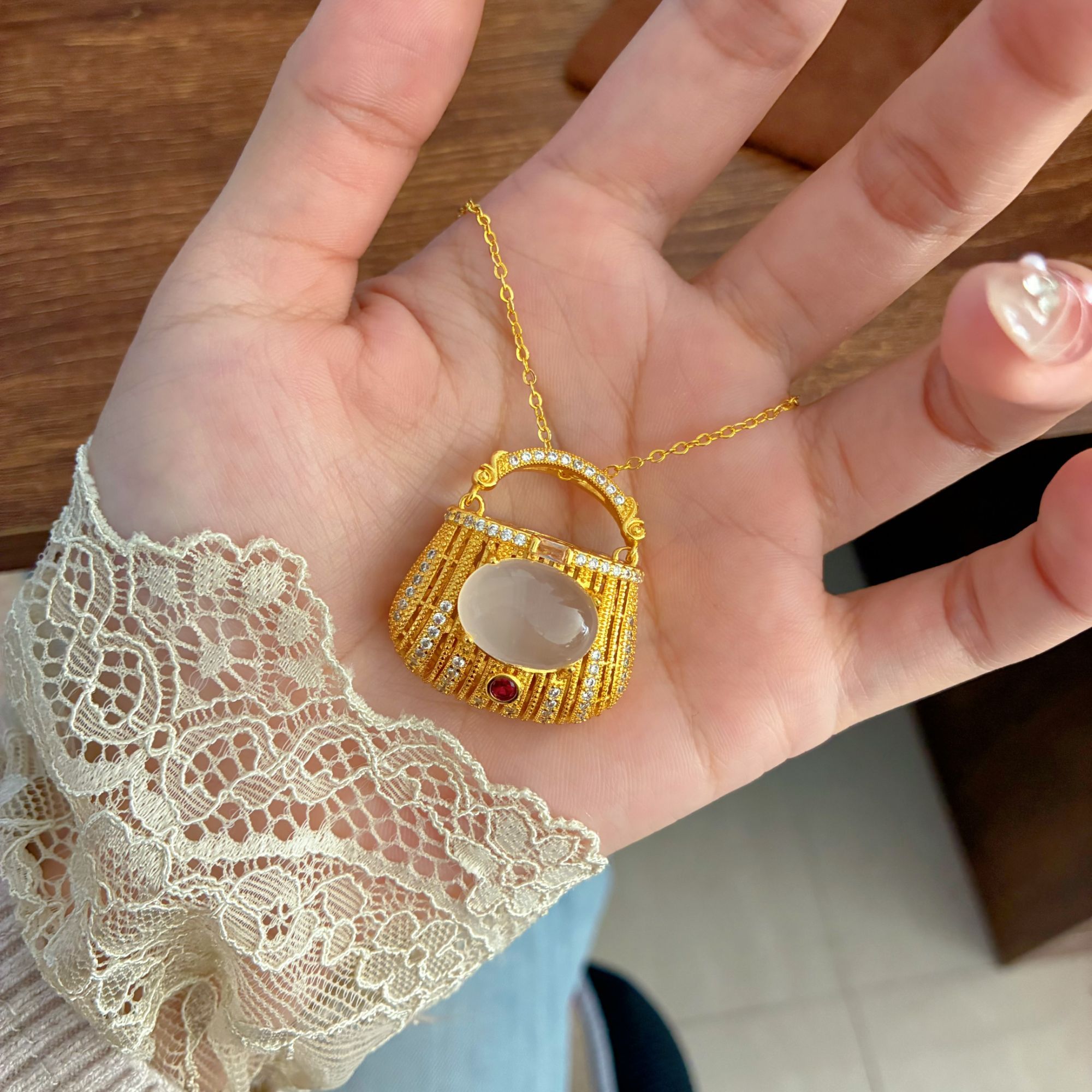 金木槿天然高冰玉髓包包吊坠（多样性发一）