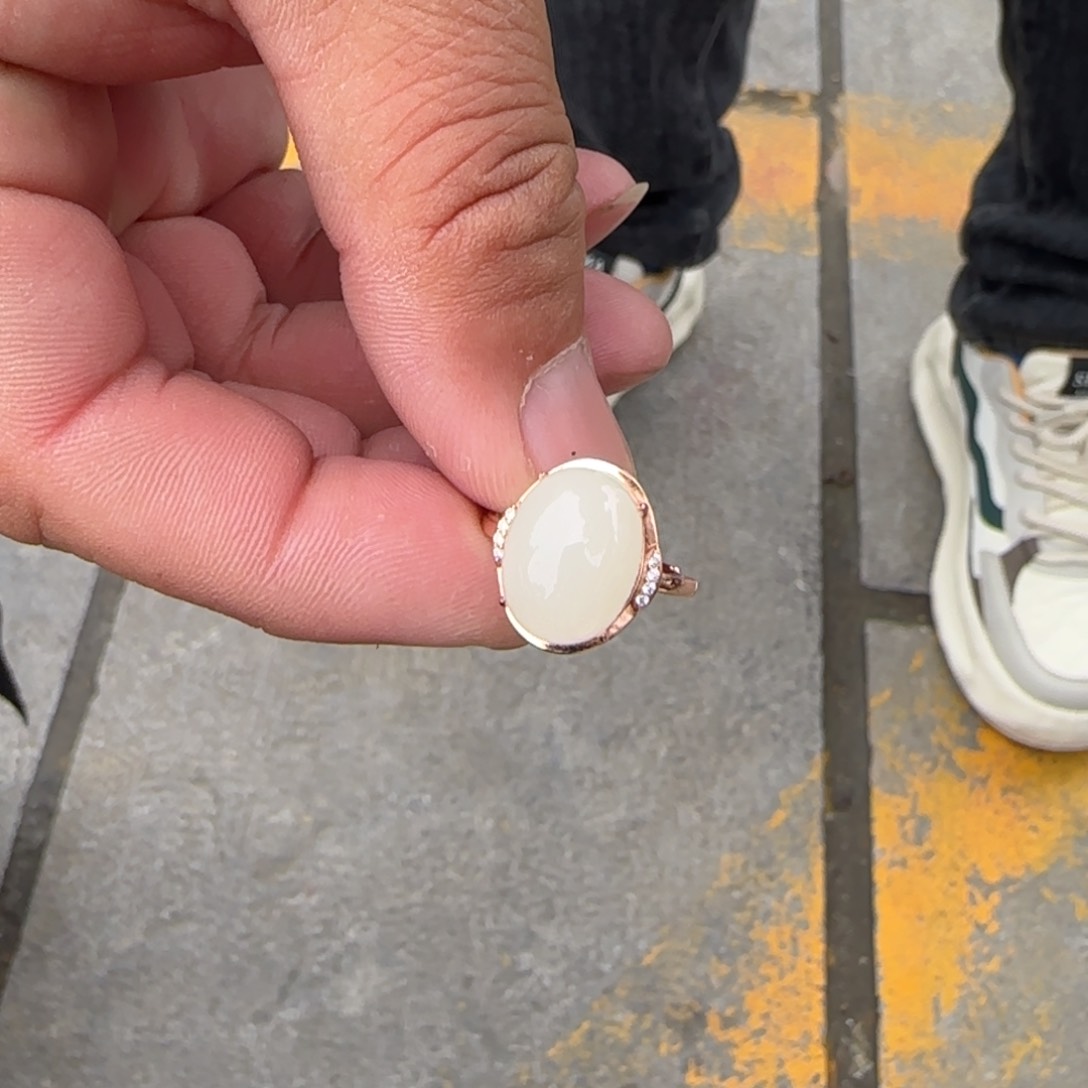 和田玉戒指银S925镶嵌