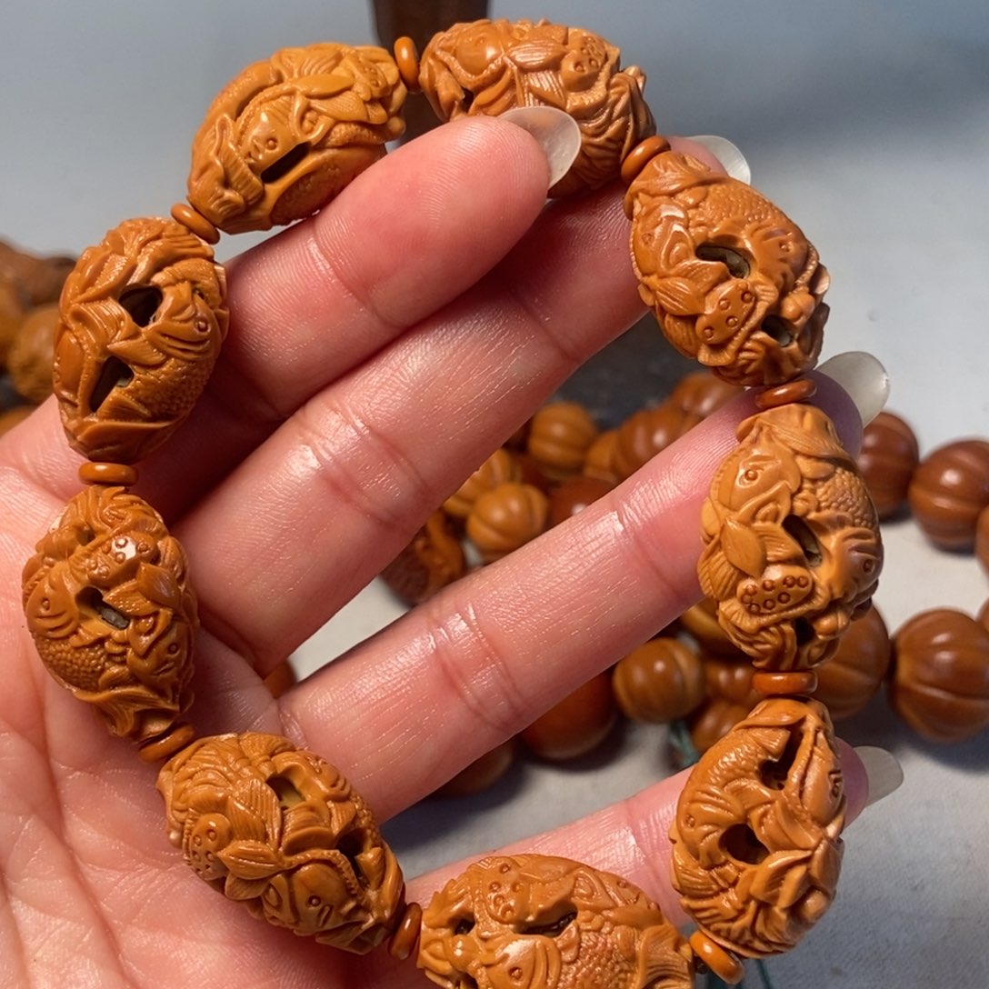 橄榄核手串/手链荷花鱼1718