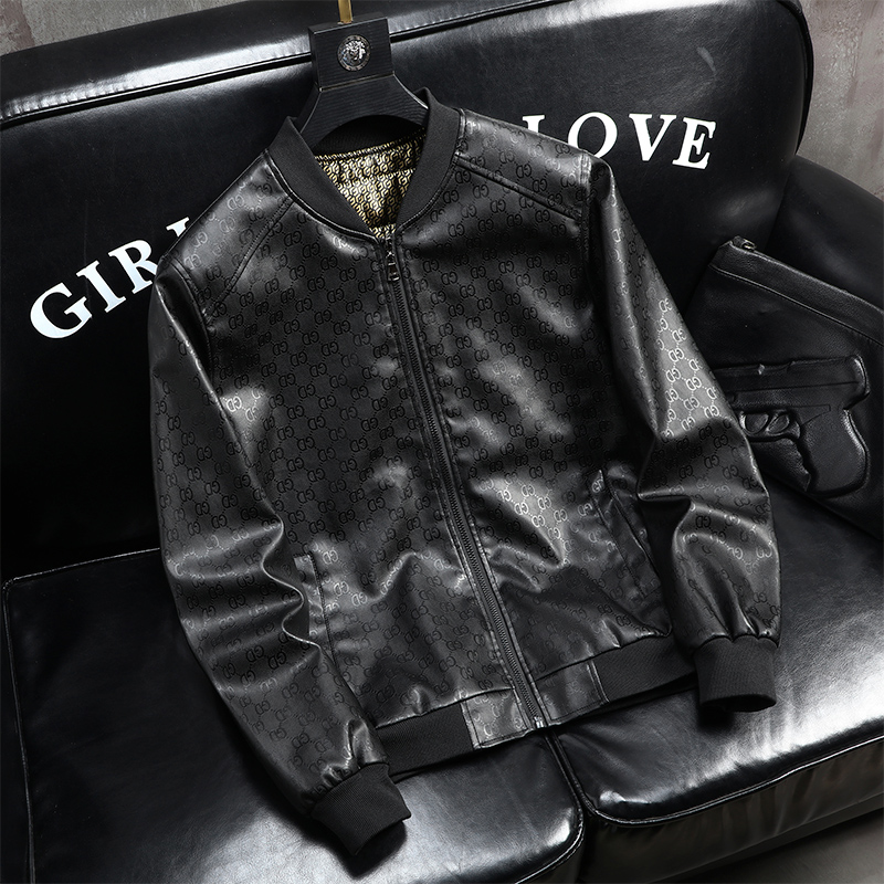 意大利专柜DG杜嘉大牌撤柜正品男夹克外套黑金加绒石墨烯加热皮衣