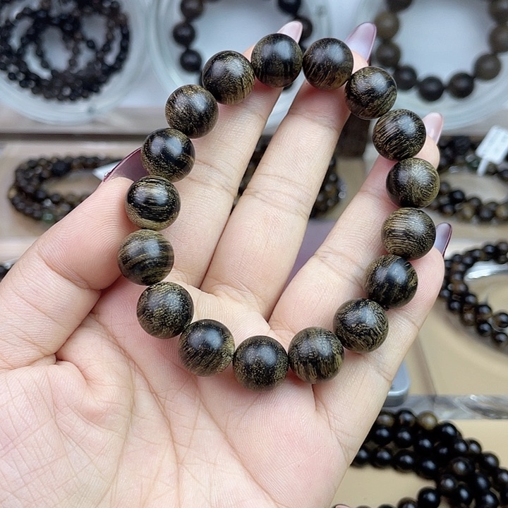 沉香手串莫*越南芽庄白奇玉化留疤嘤子虎斑