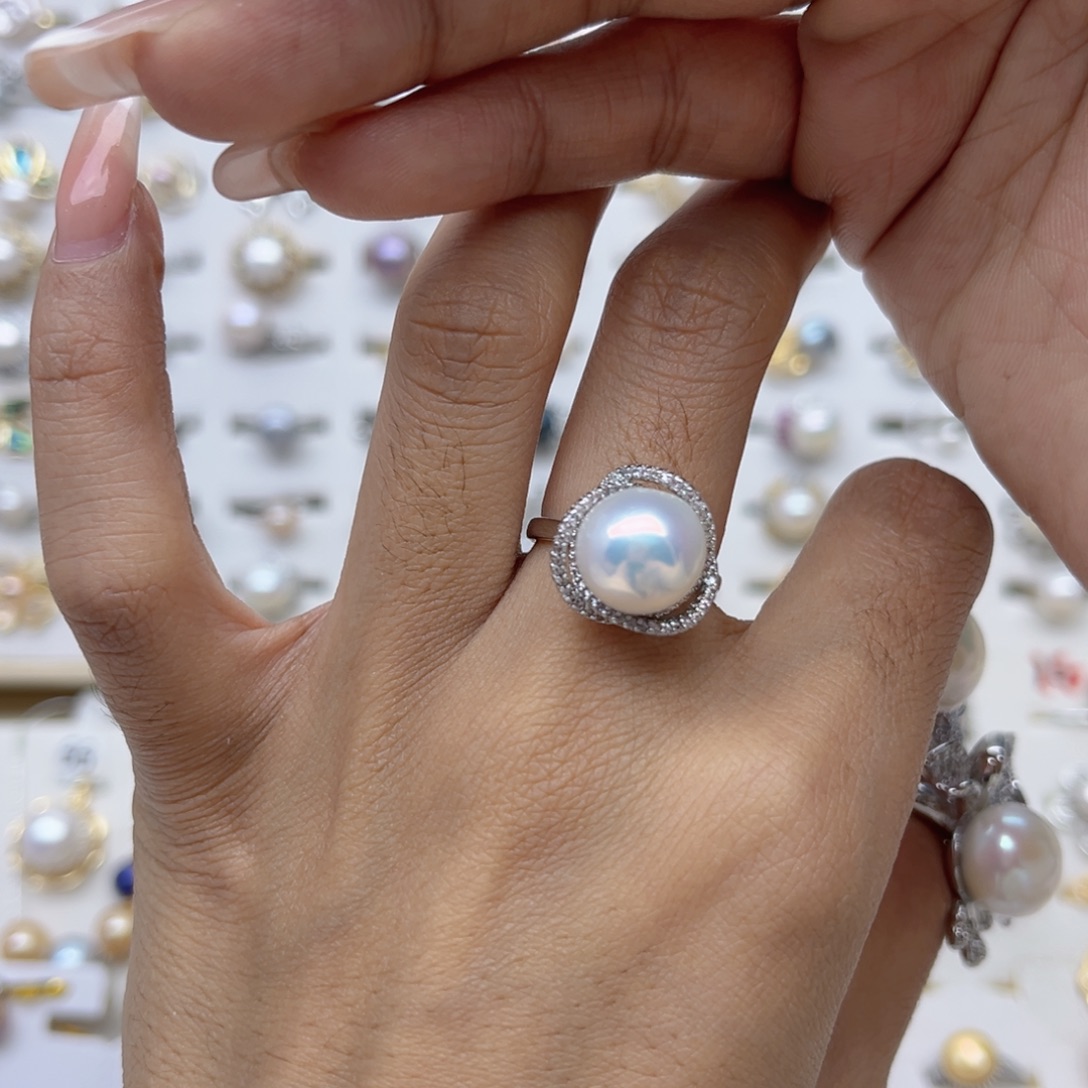 一***睛戒指淡水珍珠合金