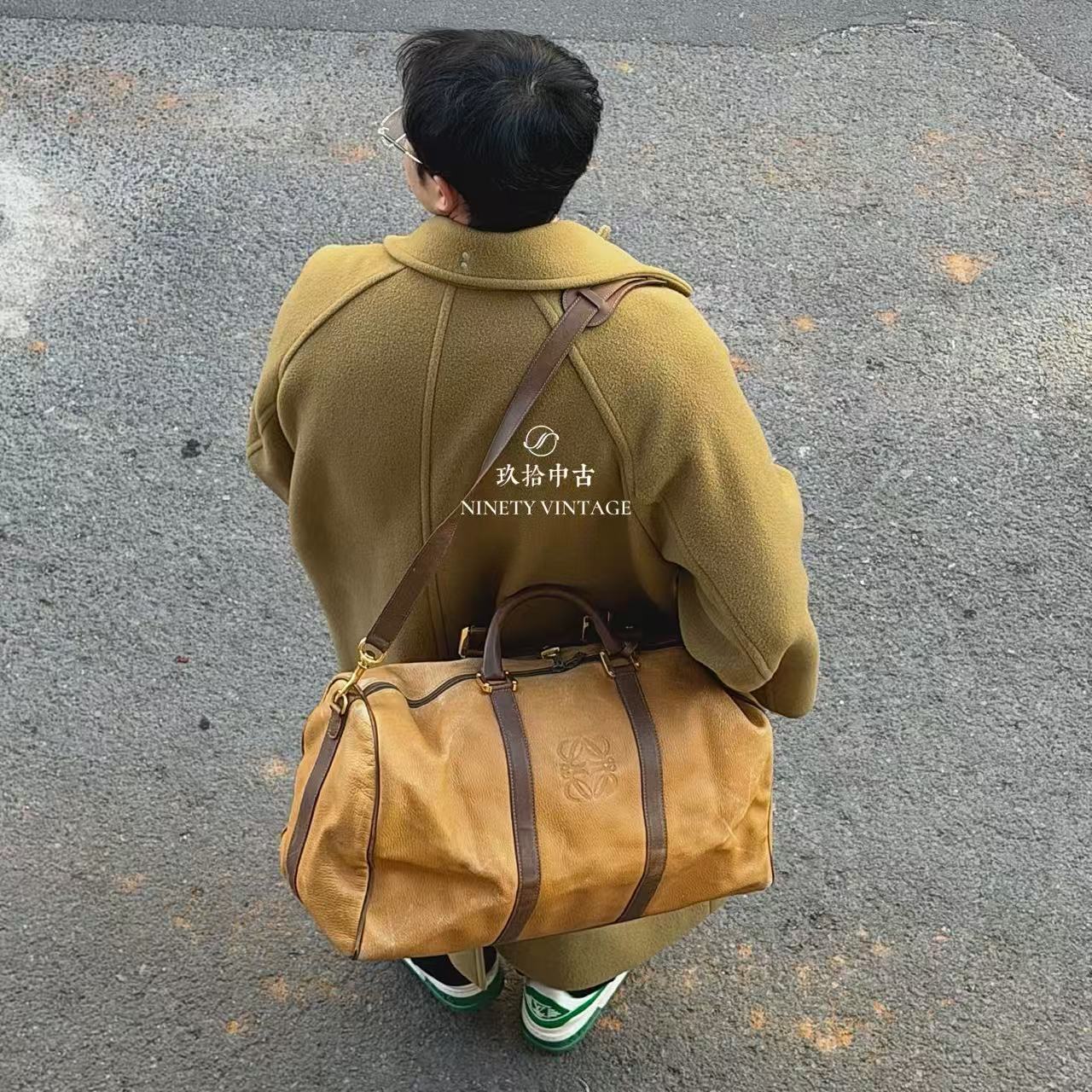 95新 LOEWE/罗意威 落日金棕拼色手提旅行商务包斜挎包 男包