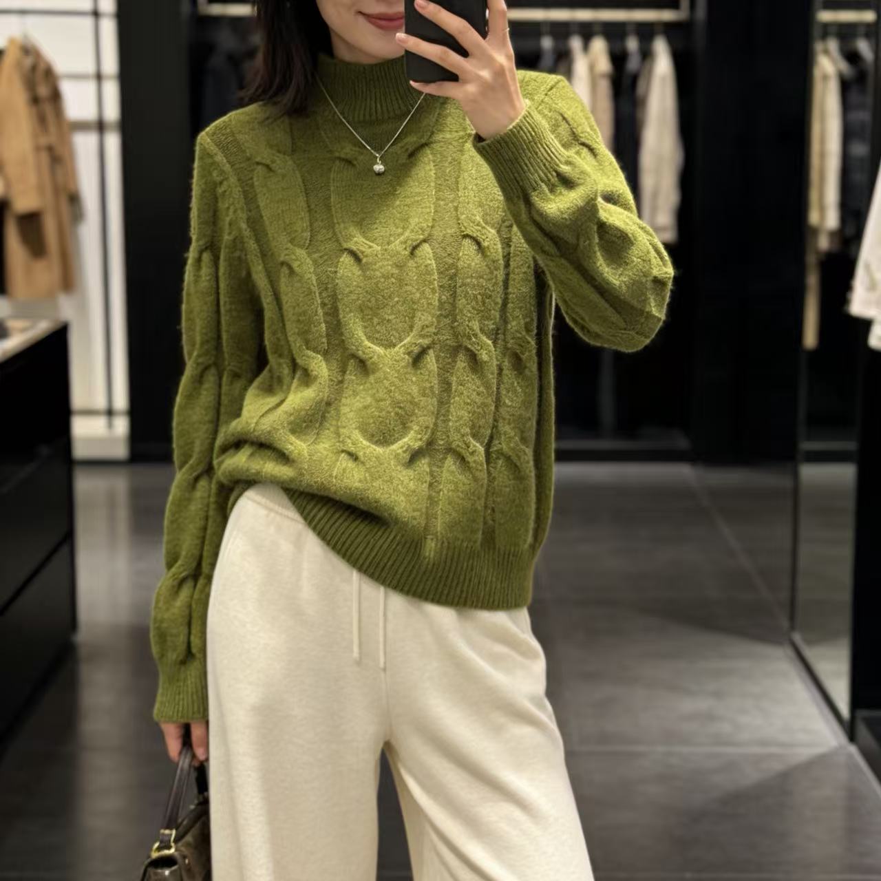 胸84-150长58立体大麻花绞花显白内搭外穿套头长袖针织上衣 4666