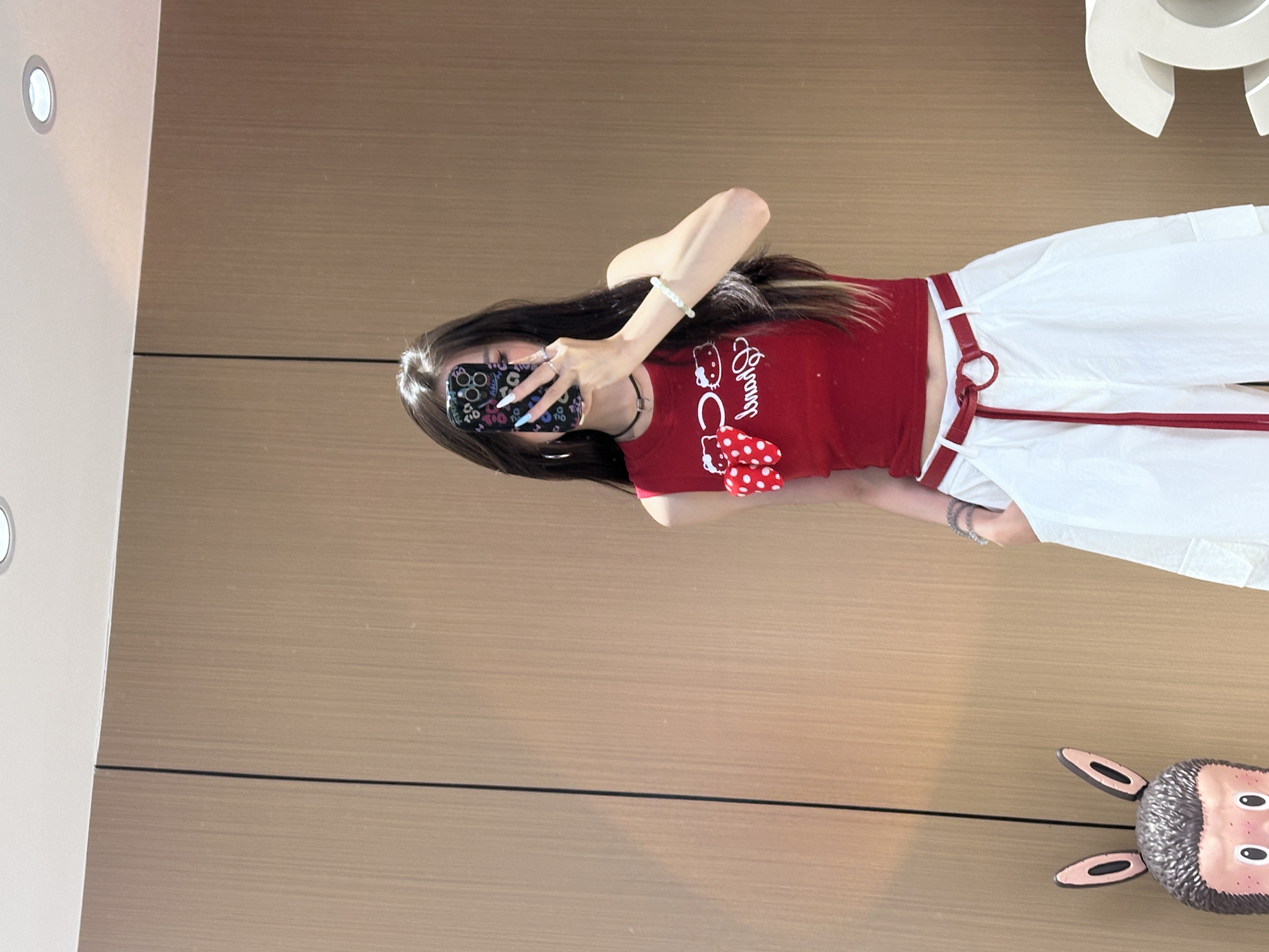 XX8858  设计款波点胸针印花卡通猫甜酷辣妹修身短款带胸垫背心女