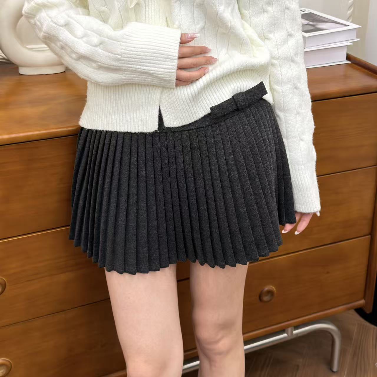 甜美学院风高腰显瘦毛呢百褶半身裙（有内衬）#606349